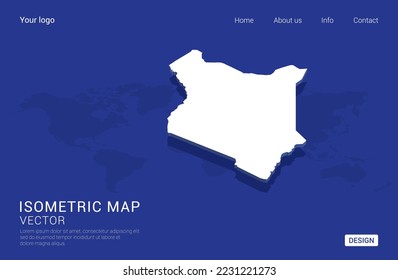 Mapa keniano blanco sobre fondo azul oscuro 3d ilustración vectorial isométrica.