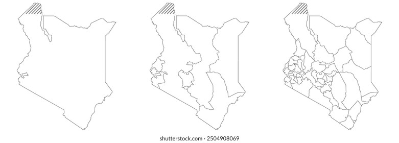 Kenya map. Map of Kenya in white set