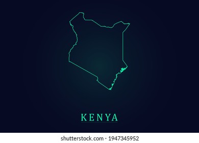Mapa de Kenia - Mapa Mundial Plantilla vectorial Internacional con un contorno verde delgado o un bosquejo gráfico estilo y color verde aislado en el fondo oscuro - Ilustración vectorial eps 10
