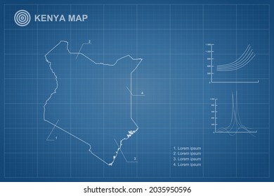 Kenya Map - World Map International vector template with outline style and white color isolated on blueprint background - Vector illustration eps 10