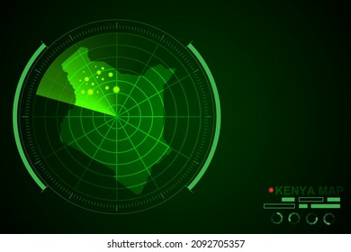 Kenya Map - World Map International vector template with futuristic circle radar style HUD, GUI, UI interface isolated on dark green background - Vector illustration eps 10