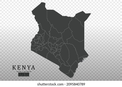 Kenya Map - World Map International vector template with High detailed including black and grey outline color isolated on transparent background - Vector illustration eps 10