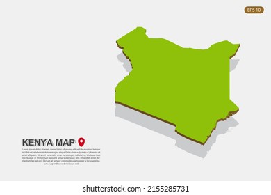 Kenya Map - World map International vector template with isometric style including shadow, green and brown color isolated on white background for design - Vector illustration eps 10