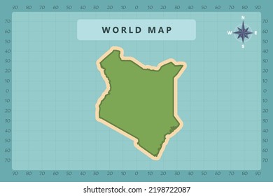 Kenya Map - World Map International vector template High detailed with green and cream color isolated on blue background including Compass Rose icon - Vector illustration eps 10