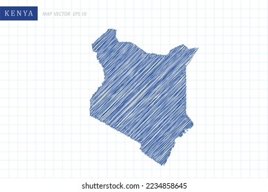 Kenya Map - World Map International vector template with blue outline graphic and pen drawing sketch style isolated on white grid background for design, website - Vector illustration eps 10