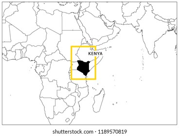 Kenya map yellow frame geography national