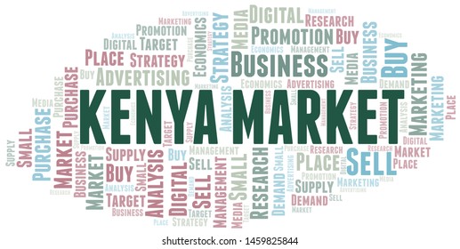 Kenya Market word cloud. Vector made with text only