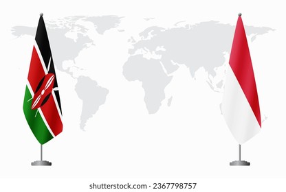 Kenya and Monaco flags for official meeting against background of world map.