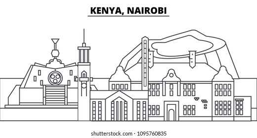 Kenya, Nairobi line skyline vector illustration. Kenya, Nairobi linear cityscape with famous landmarks, city sights, vector landscape. 
