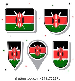 Kenya national flag cartoon vector icon mascot bundle packs. East African countries flag icon pack