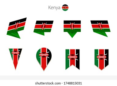Kenya national flag collection, eight versions of Kenya vector flags. Vector illustration.