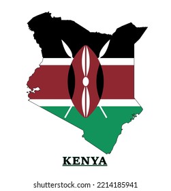 Diseño Del Mapa De Bandera Nacional De Kenia, Ilustración De La Bandera Del País De Kenia Dentro Del Mapa 