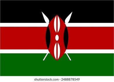 Kenya official flag vector with standard size and proportion. National flag emblem with accurate size and colors.