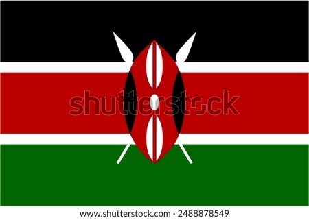 Kenya official flag vector with standard size and proportion. National flag emblem with accurate size and colors.