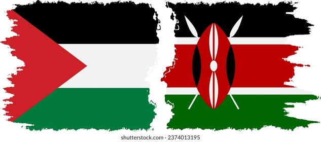 Kenya and Palestine grunge flags connection, vector