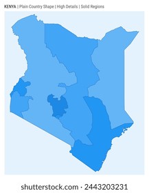 Kenya plain country map. High Details. Solid Regions style. Shape of Kenya. Vector illustration.