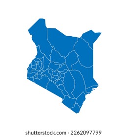 Kenya political map of administrative divisions - counties. Solid blue blank vector map with white borders.