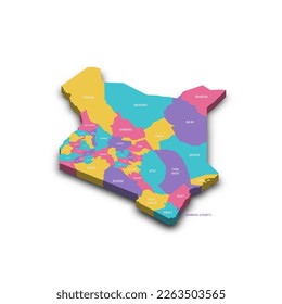 Kenya political map of administrative divisions - counties. Colorful 3D vector map with dropped shadow and country name labels.