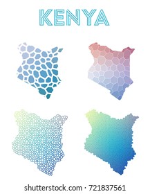 Kenya polygonal map in mosaic style. Bright abstract tessellation with geometric, low poly, modern design for infographics or presentations.