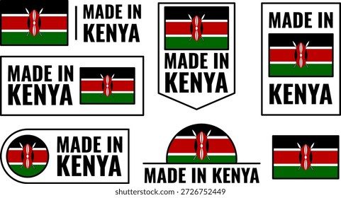 Emblemas de produto do Quênia com ícones e símbolos feitos no Quênia em diferentes designs