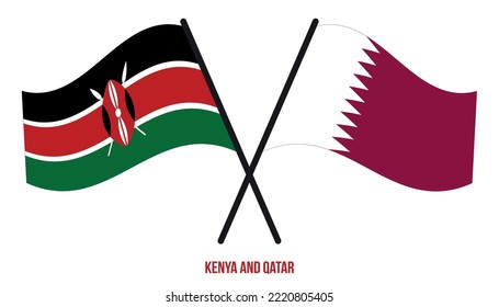 Kenya and Qatar Flags Crossed And Waving Flat Style. Official Proportion. Correct Colors.