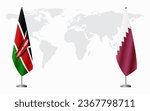 Kenya and Qatar flags for official meeting against background of world map.