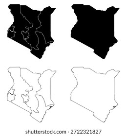 Conjunto de mapas de contorno y relleno sólido de la región de Kenia.