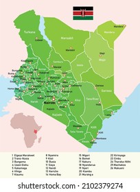Kenya regions map. Education vector illustration