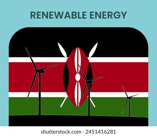 Kenya renewable energy, environmental and ecological energy idea, wind turbine with Kenya flag, electrical industry, alternative solar power