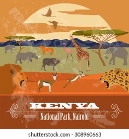 Kenya. Retro styled image. Vector illustration