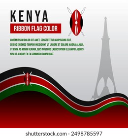 Kenya ribbon flag with Uhuru Gardens Monument silhouette and decoration