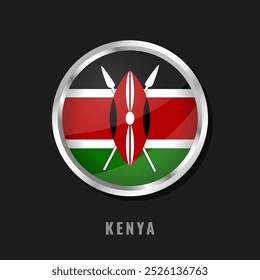 Kenya round framed national flag. Circular glossy flag of Kenya.