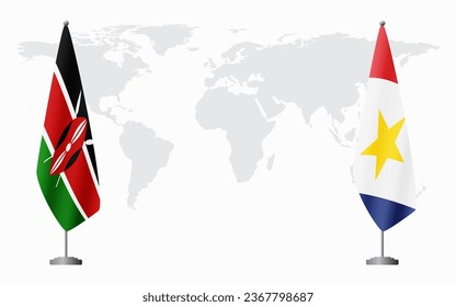 Kenya and Saba flags for official meeting against background of world map.