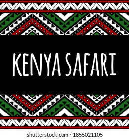 Kenya Safari background vector. Africa travel illustration. Tribal pattern print for card, banner, poster or tourist flyer design.