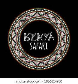 Kenya Safari background vector. Africa travel illustration. Red, black and green flag colors pattern frame label for tourist card, banner, poster or flyer design.