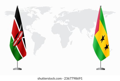 Kenya and Sao Tome and Principe flags for official meeting against background of world map.