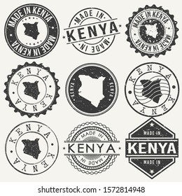 Kenya Set of Stamps. Travel Stamp. Made In Product. Design Seals Old Style Insignia.