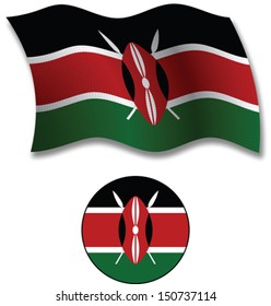 kenya shadowed textured wavy flag and icon against white background, vector art illustration, image contains transparency transparency