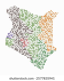 Kenya, shape of the country build of colored cells. Digital style map of the Kenya on white background. Small size rounded square blocks. Awesome vector illustration.