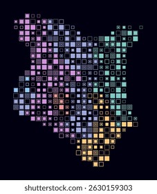 Kenya, shape of the country build of colored cells. Digital style map of the Kenya on dark background. Large size square blocks. Amazing vector illustration.