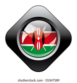 Kenya shiny button flag with black frame -  vector illustration. Isolated abstract object against white background.