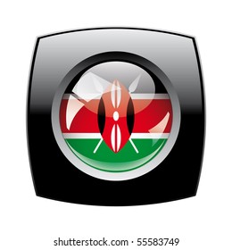 Kenya shiny button flag with black frame -  vector illustration. Isolated abstract object against white background.