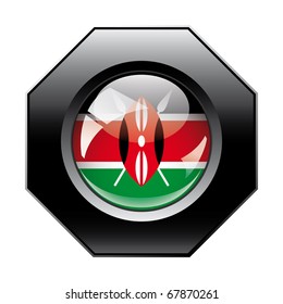 Kenya shiny button flag with black frame -  vector illustration. Isolated abstract object against white background.