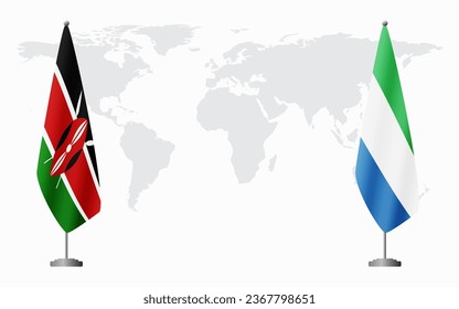 Kenia und Sierra Leone Flaggen für offizielle Treffen vor dem Hintergrund der Weltkarte.