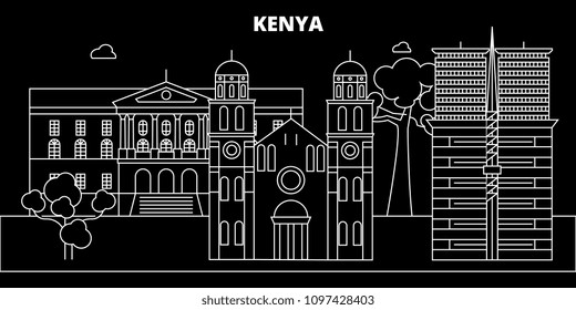 Kenya Silhouette Skyline, Vector City, Kenyan Linear Architecture, Buildings. Kenya Travel Illustration, Outline Landmarkflat Icon, Kenyan Line Banner