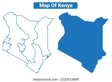 Kenya simple vector map and outline style illustration set