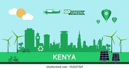 Kenya skyline silhouette flat design vector, green city concept