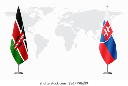 Kenya and Slovakia flags for official meeting against background of world map.