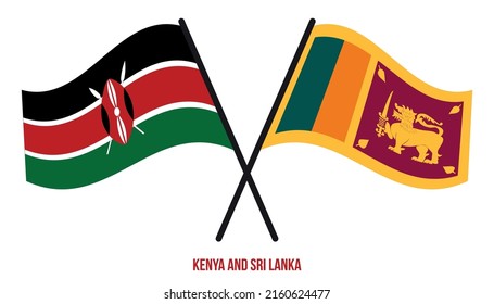 Kenya and Sri Lanka Flags Crossed And Waving Flat Style. Official Proportion. Correct Colors.