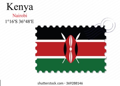 kenya stamp design over stripy background, abstract vector art illustration, image contains transparency